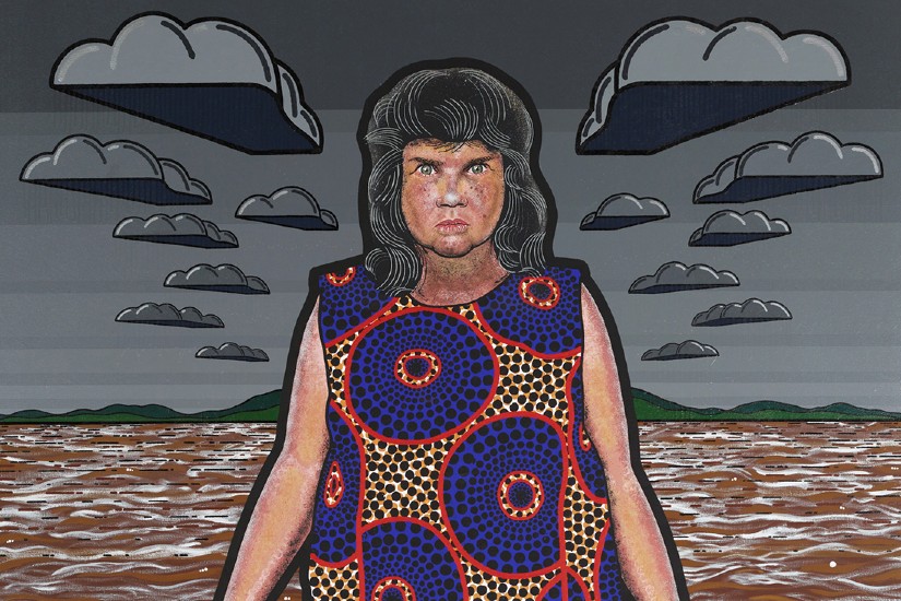 Archibald Prize 2022 finalist, Blak Douglas Moby Dickens (detail), synthetic polymer paint on linen, 300 x 200 cm © the artist, image © AGNSW, Mim Stirling. Sitter: Karla Dickens